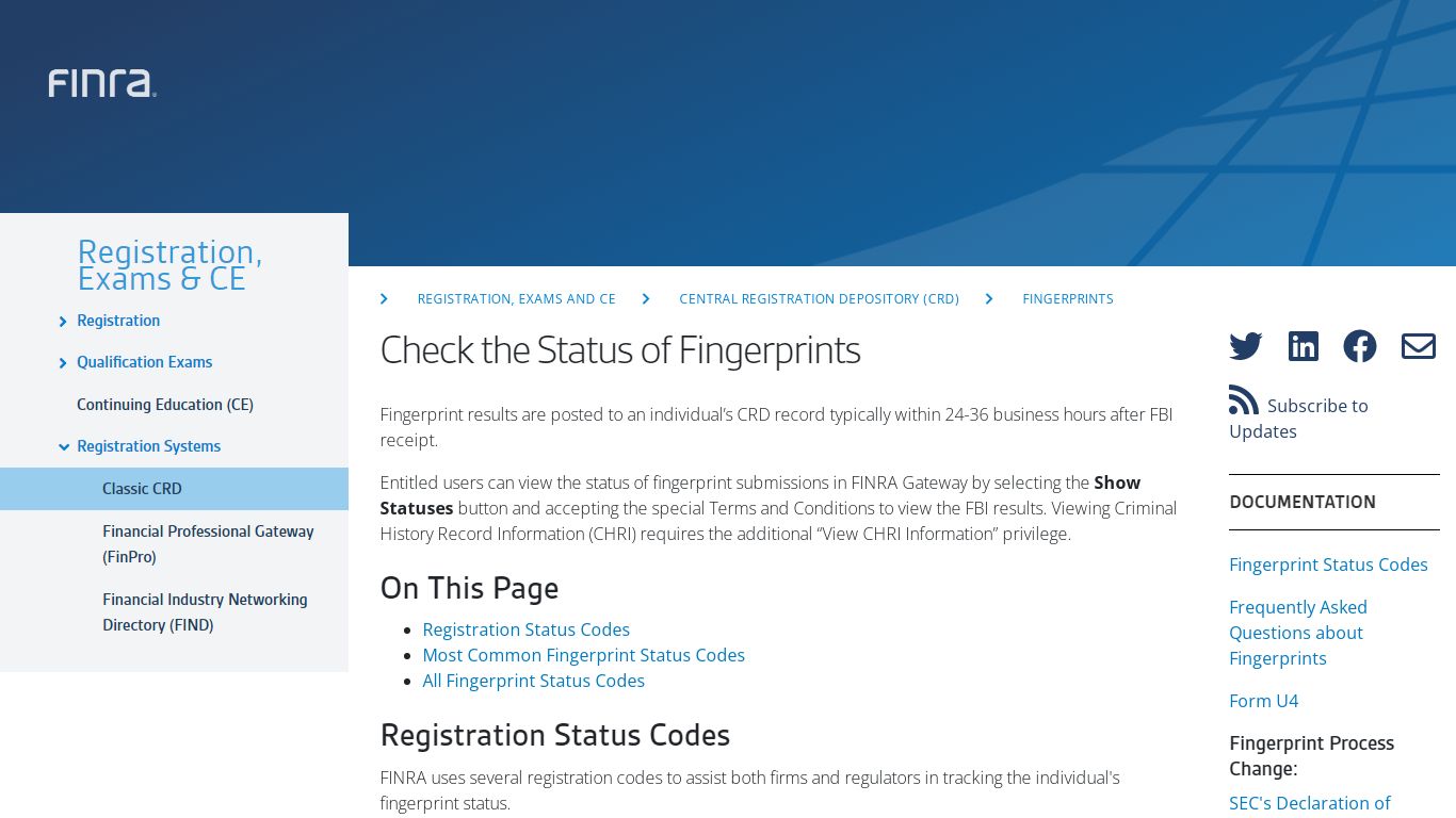 Check the Status of Fingerprints | FINRA.org