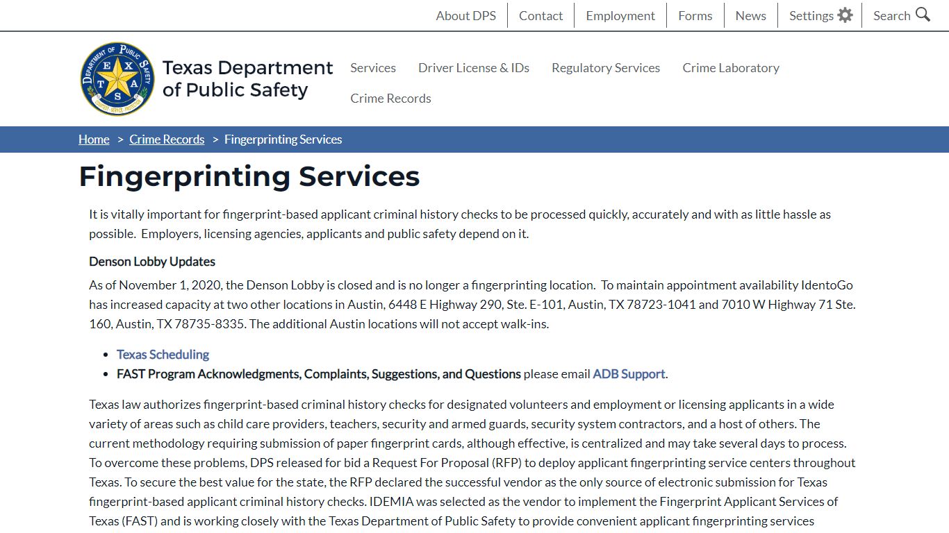 Fingerprinting Services | Department of Public Safety