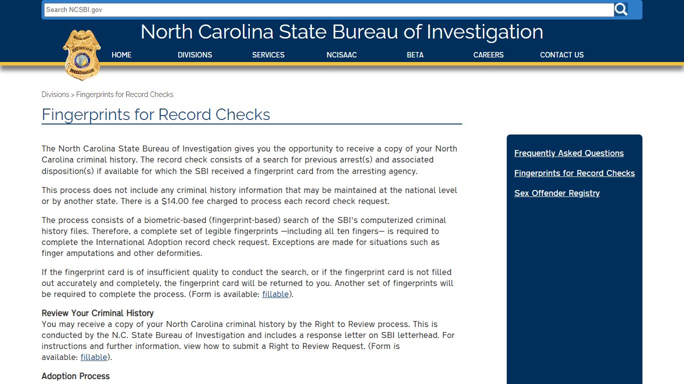 NCSBI - Fingerprints for Record Checks
